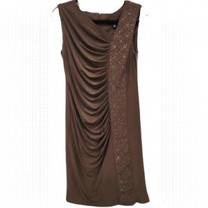 🔴 R&M RICHARDS Brown & Gold Party Dress Size 8